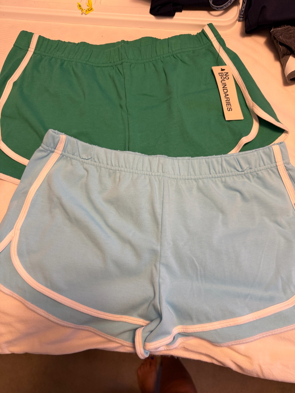 No Boundaries Green and Light Blue Women's Athletic Shorts - 2 Pack